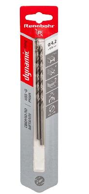 Сверло по металлу ЦХ,  4,2х119мм, HSS-G, P6M5, 2шт/уп, RENNBOHR DYNAMIC LONG CARD
