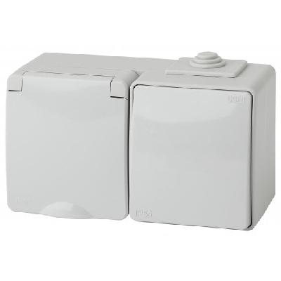 Блок 1 кл 1 гн с/з гориз 16А IP65 серый накл/у, Эксперт Эра