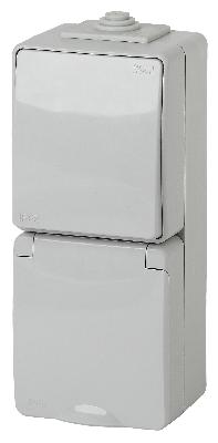 Блок 1 кл 1 гн с/з верт 16А IP65 серый накл/у, Эксперт Эра