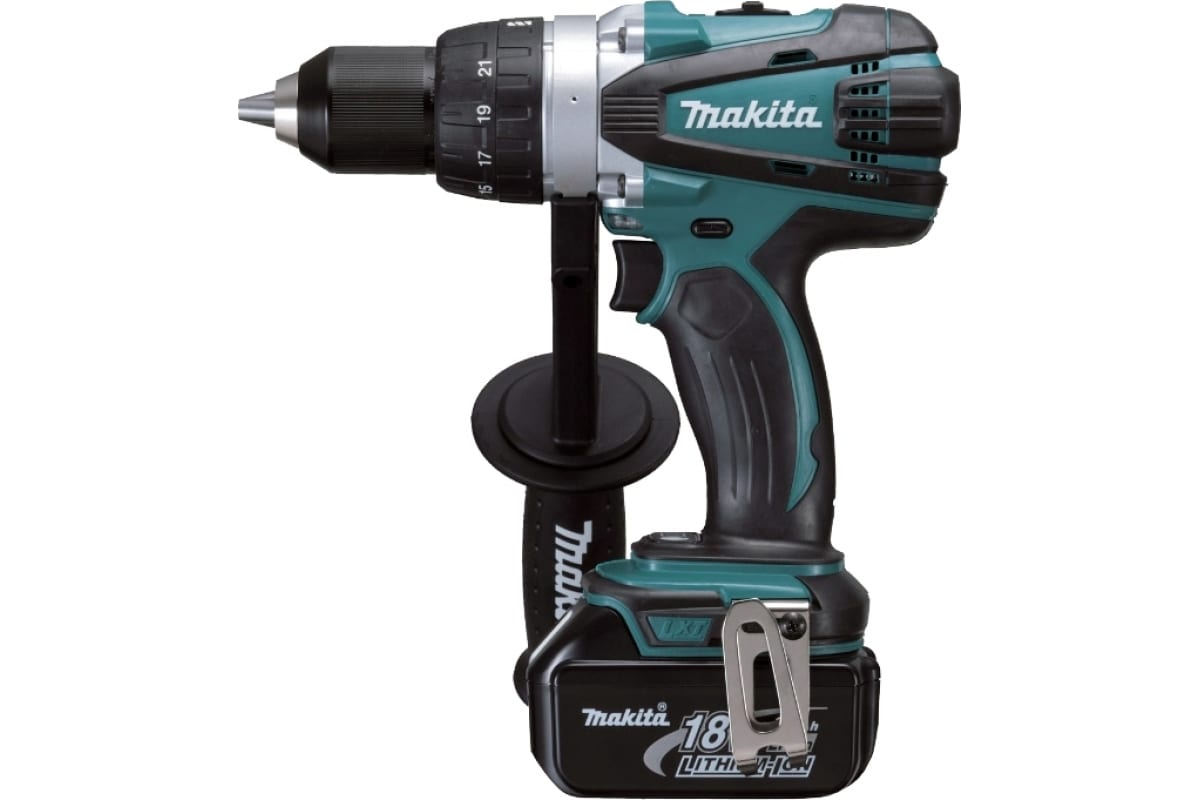 Шуруповерт Makita DDF458RFE, Безударный, АКБ, Li-Ion 18V, 3А*ч, 2 шт., 2 000 Об/мин, Патрон 1/2мм, Крут/м 91Н*м.