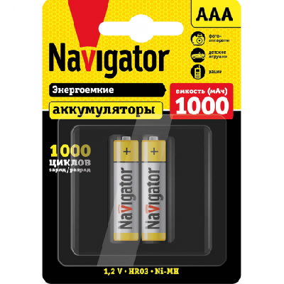 Аккумулятор ААА, 1,2В, 1000мАч, 2шт Navigator