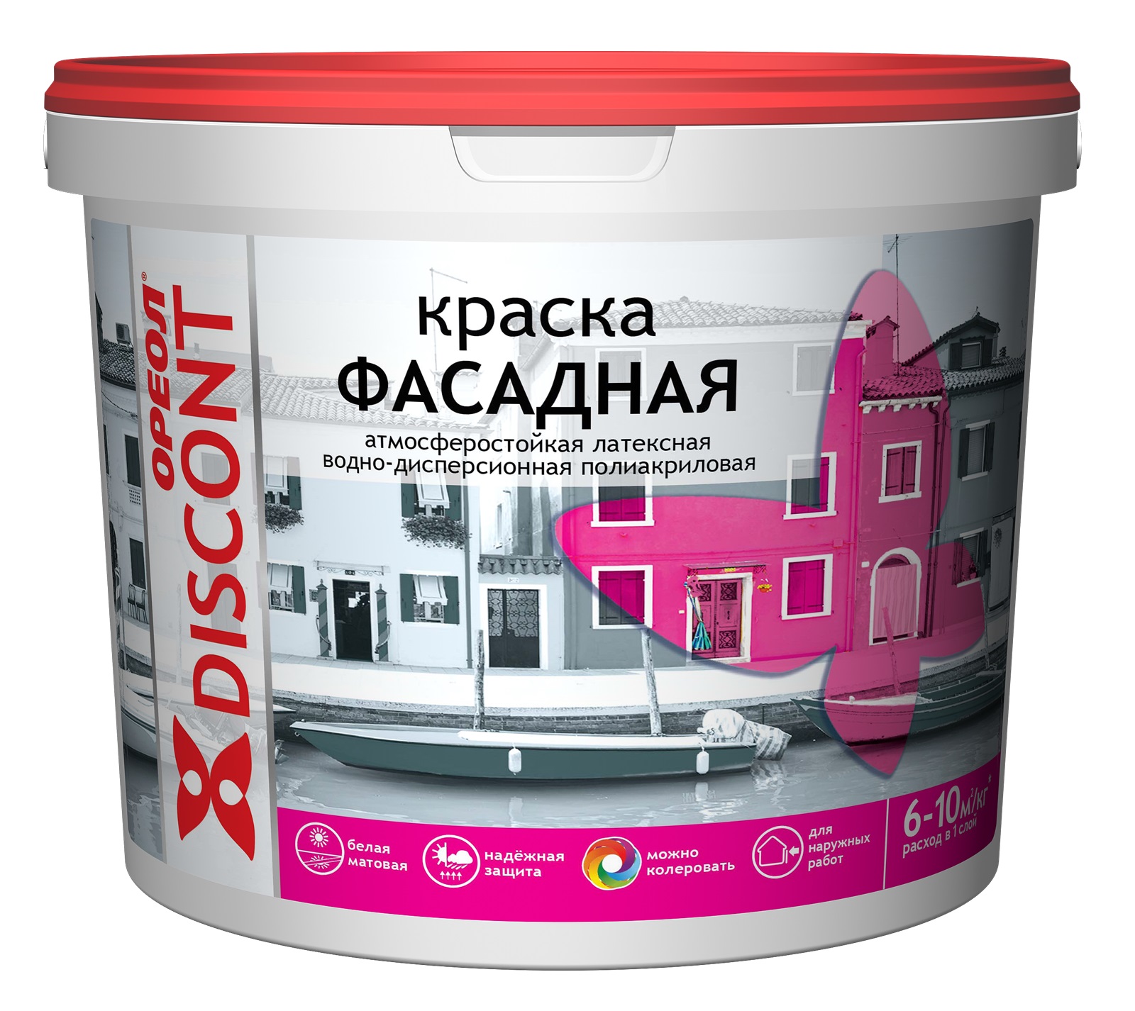 Краска  фасадная атмосферостойкая водно-дисперсионная полиакрил белая матовая 3кг ДИСКОНТ "ОРЕОЛ"