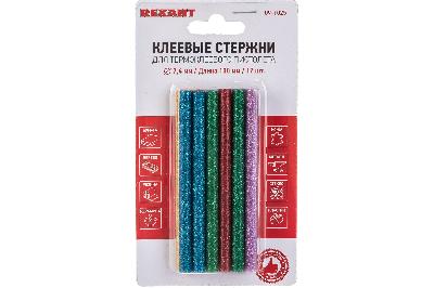 Стержни клеевые цветные с блестками, D=7 мм, 12шт/100 мм,  REXANT