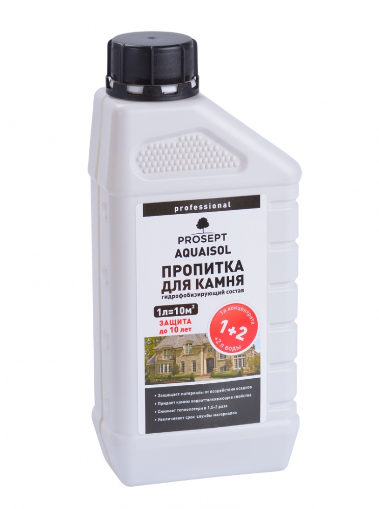 Пропитка для камня AQUAISOL, гидрофобизирующий состав 1:2, 1л,  PROSEPT