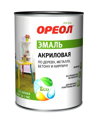 Эмаль акриловая глянцевая белая 0,9кг «ОРЕОЛ»