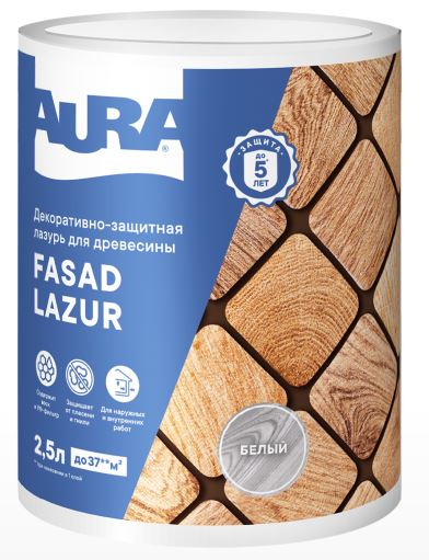 Декоративно-защитная лазурь для древесины "Fasad Lazur" 2,5л белая AURA