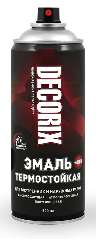 Аэрозольная эмаль термостойкая +400 520 мл Чёрный DECORIX