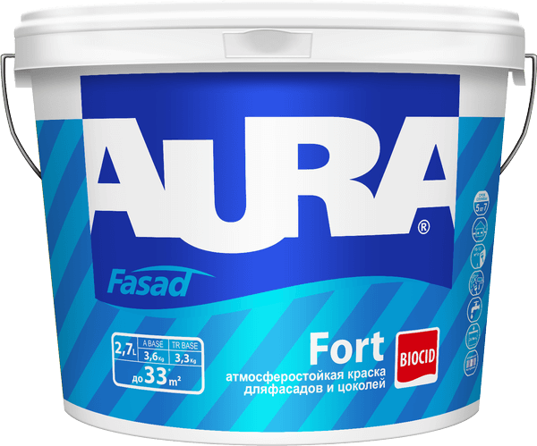 Краска для фасадов и цоколей матовая AURA Fasad Fort 2,7л