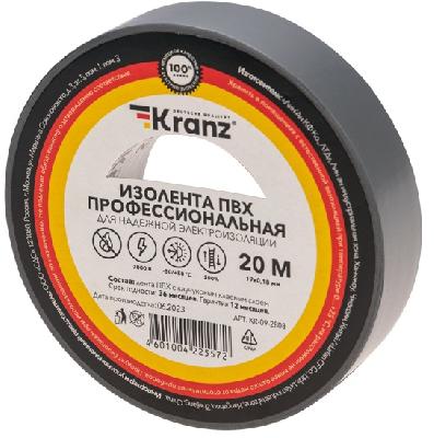 Изолента ПВХ проф.,18мм*19мм*20м серая, KRANZ