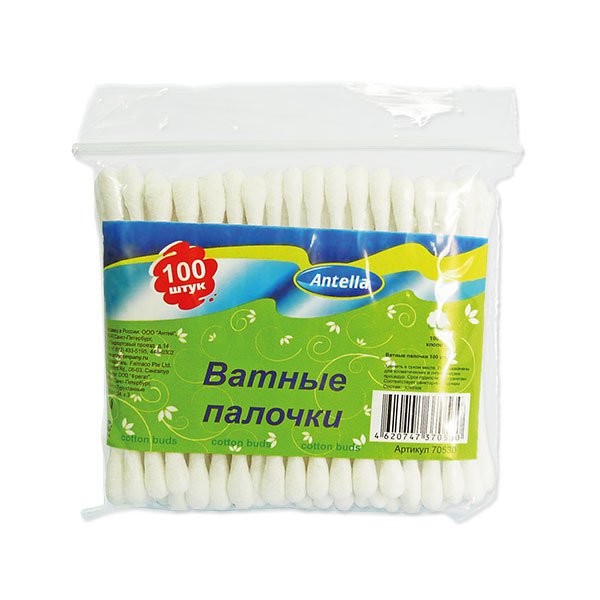 Палочки ватные Antella 100шт пакет