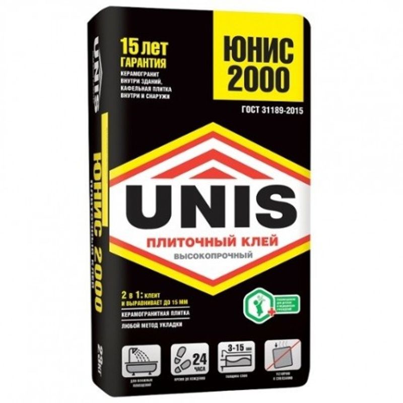 Клей для плитки 2000 25кг, C1 T, Unis