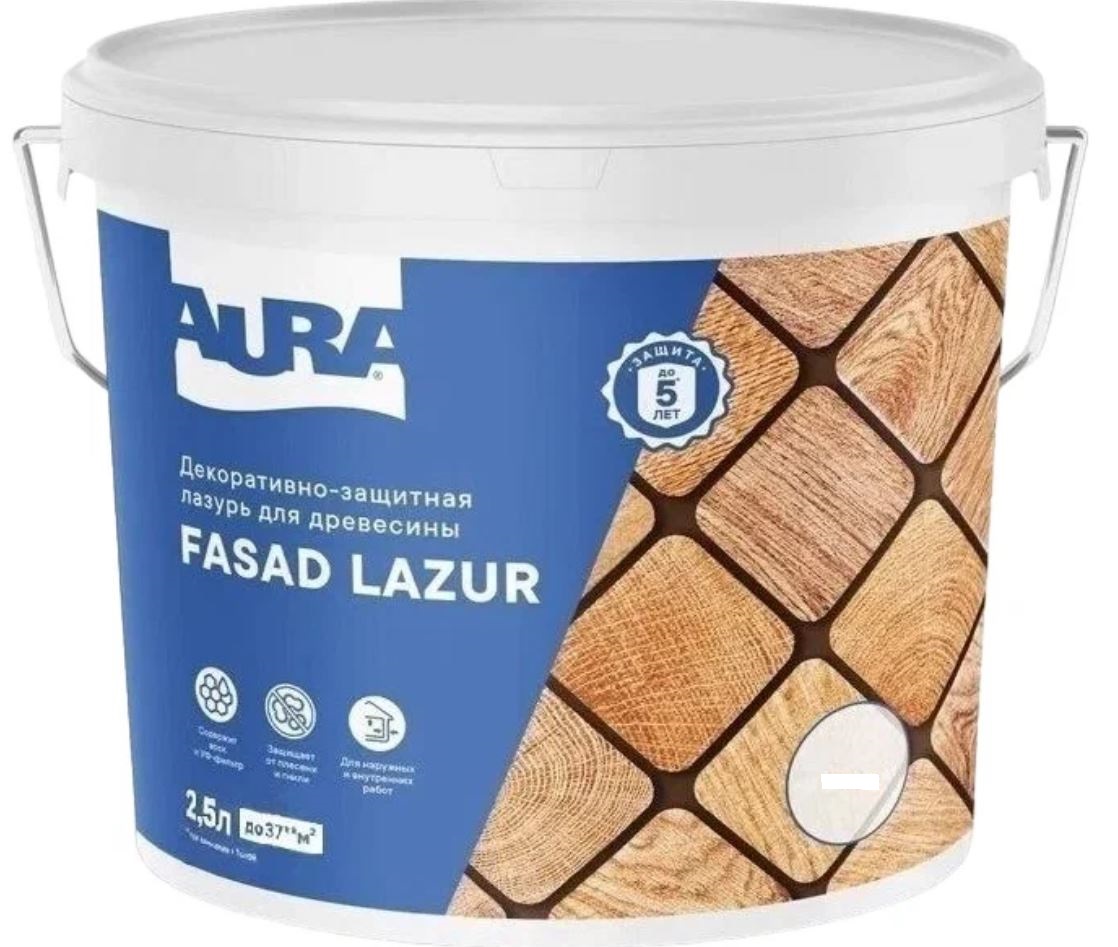 Декоративно-защитная лазурь для древесины "Fasad Lazur" 2,5л палисандр AURA
