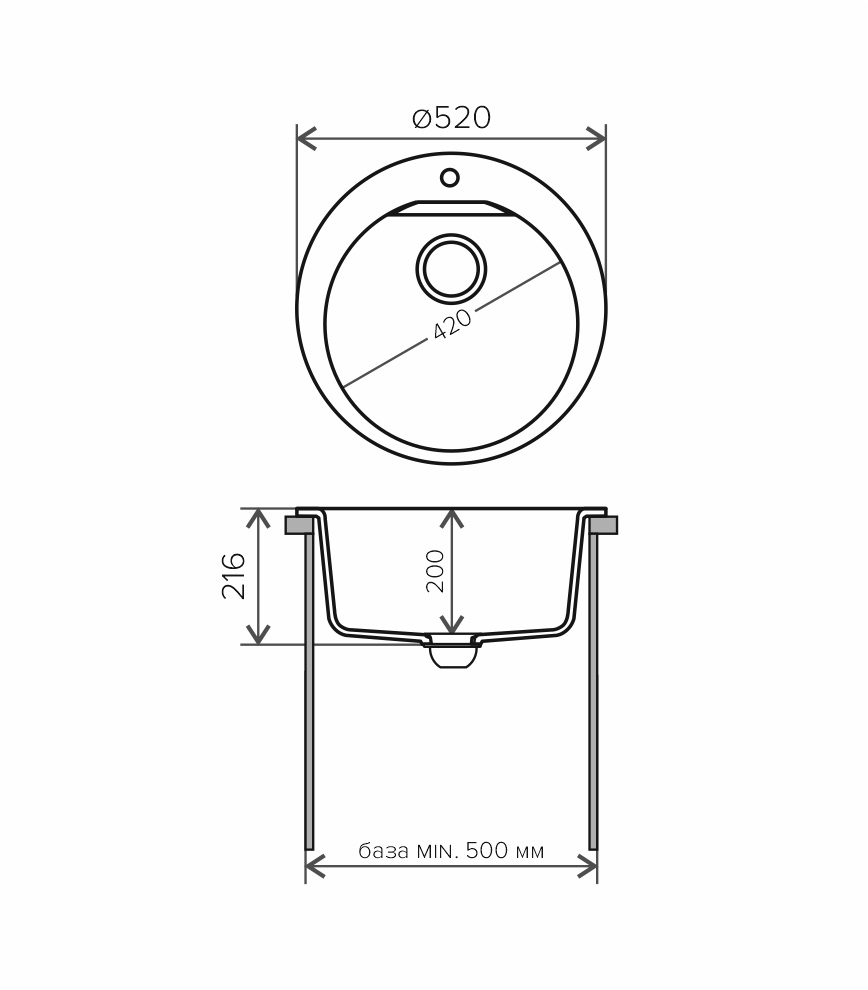 Мойка каменная Polygran Atol-520 серый