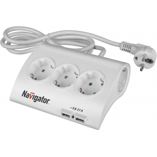 Удлинитель бытовой 5 гн + 2 гн USB с/з 1,8 метра белый Navigator