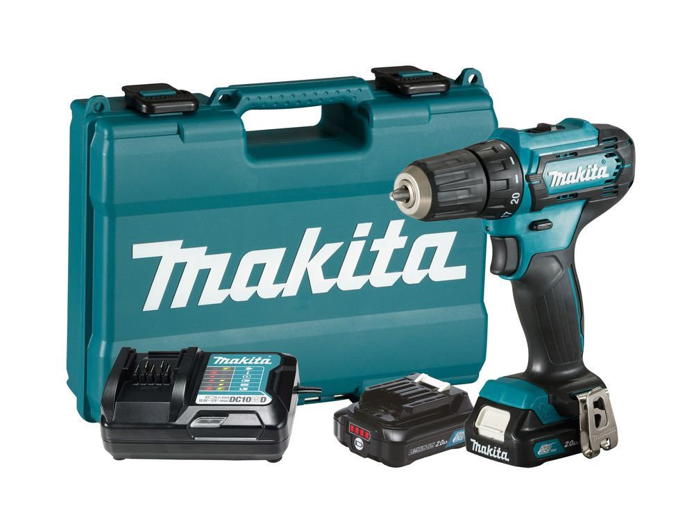 Шуруповерт Makita DF333DWAE, Безударный, АКБ, Li-Ion 12V, 2А*ч, 2 шт., 1 700 Об/мин, Патрон 0,8-10мм, Крут/м 30Н*м.