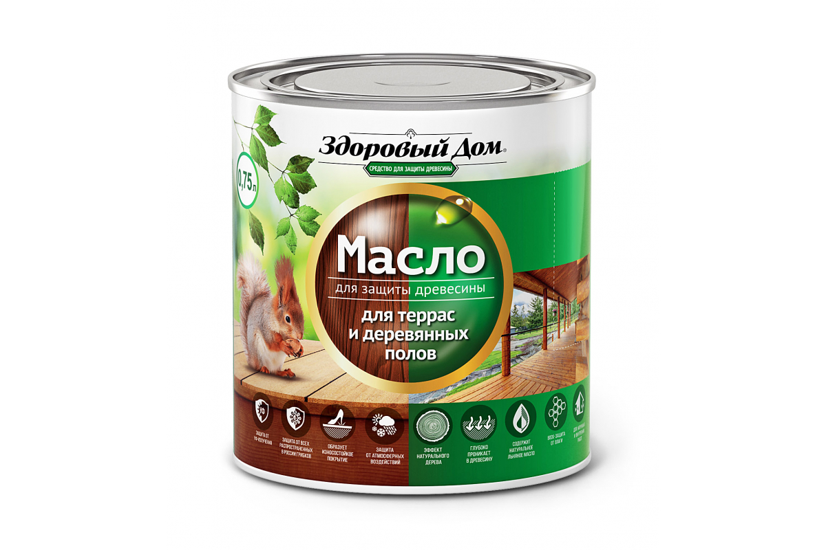 Масло для террас и деревянных полов Здоровый Дом махагон 0,75л Лакра