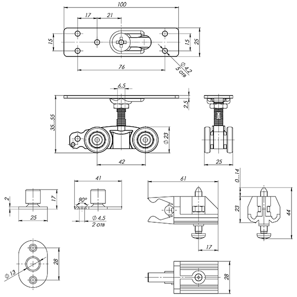 Комплект роликов для раздвижных дверей ARMADILLO Comfort-PRO SET 1 /rollers/ 80 (CFA170)
