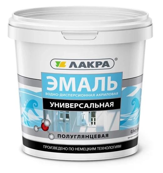 Эмаль акриловая универсальная Белая п/глянцевая 0,9 кг Лакра
