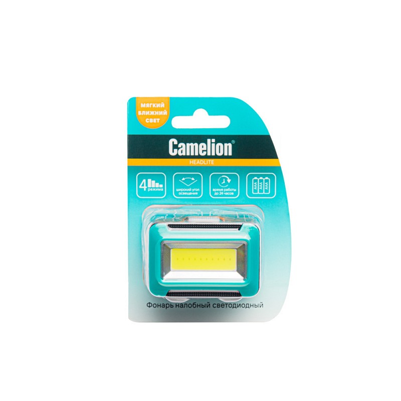 Фонарь налобный 2Вт COB LED, 3 режима, 3хААА в комплект не входят Camelion