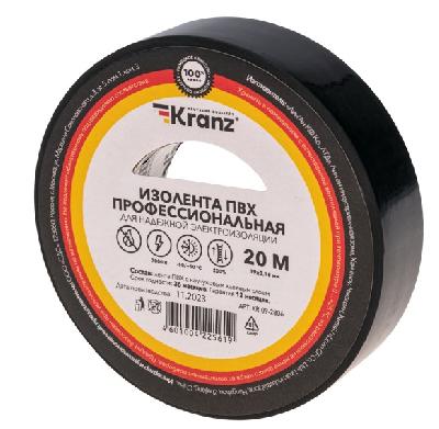 Изолента ПВХ проф.,18мм*19мм*20м черная, KRANZ