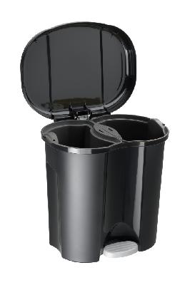 Контейнер для раздельного сбора мусора с педалью 10+10л Curver Duo 17601 черный/серый
