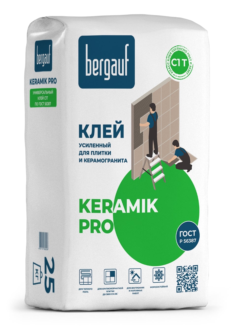 Клей для плитки и керамогранита д/внутр.и нар.работ Keramik Pro 25кг, C1 T, Bergauf (56)