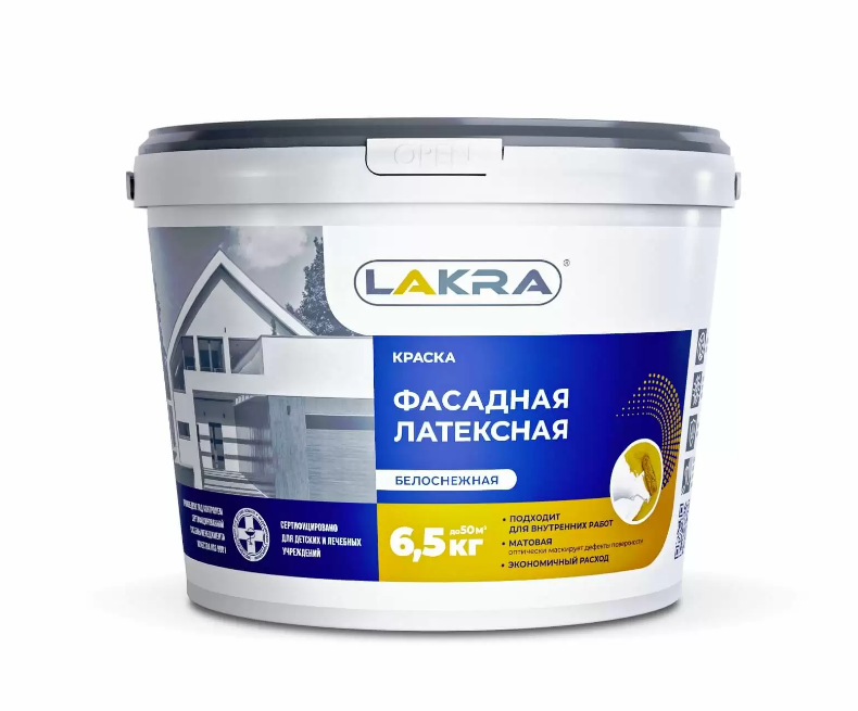 Краска латексная ФАСАДНАЯ Белоснежная 6,5 кг Лакра