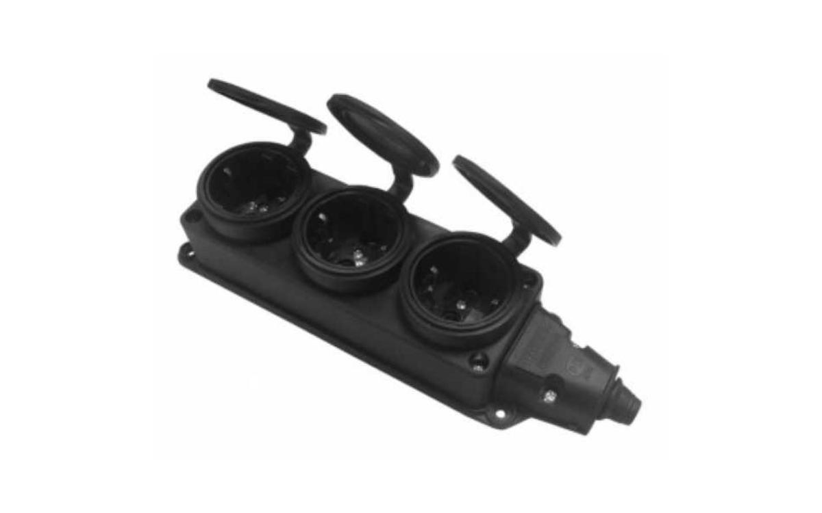 Колодка розеточная 3 гнезда каучук 2P-PE 16А/220В Lezard