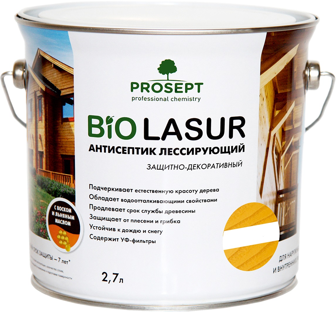 Антисептик BIO LASUR лессирующий защитно-декоративный сосна 2,7л PROSEPT