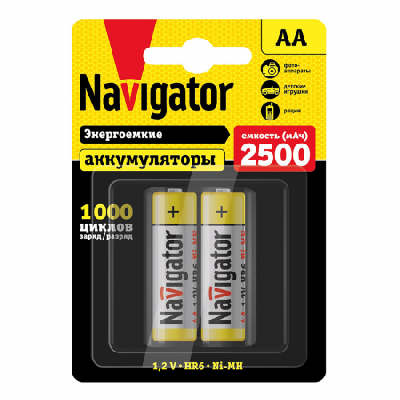 Аккумулятор АА, 1,2В, 2500мАч, 2шт Navigator