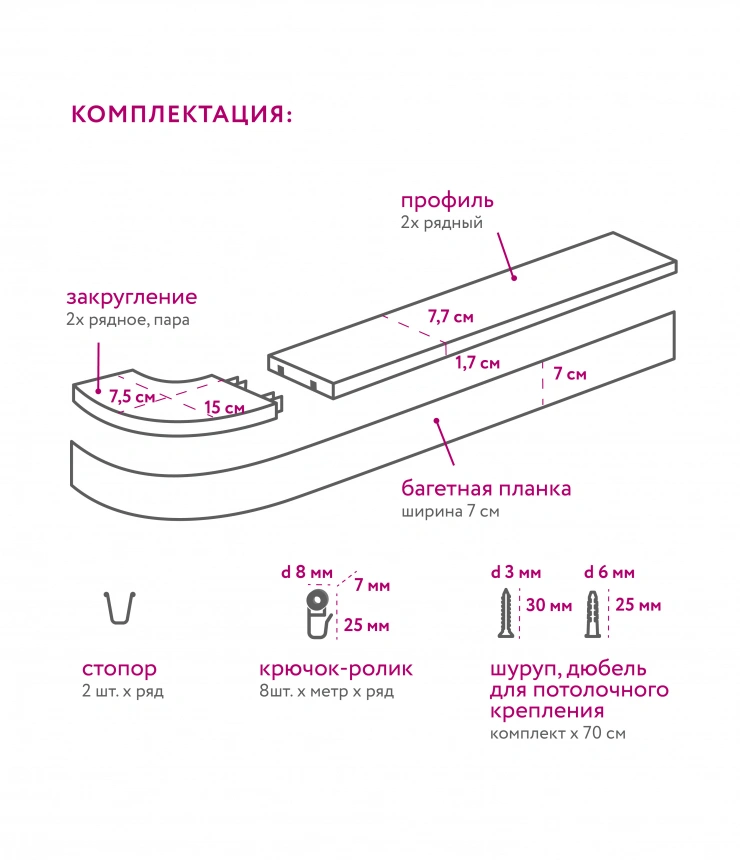 Карниз потолочный Legrand Сатин 3м 2-х рядный пластик с декор. планкой 70мм миндаль