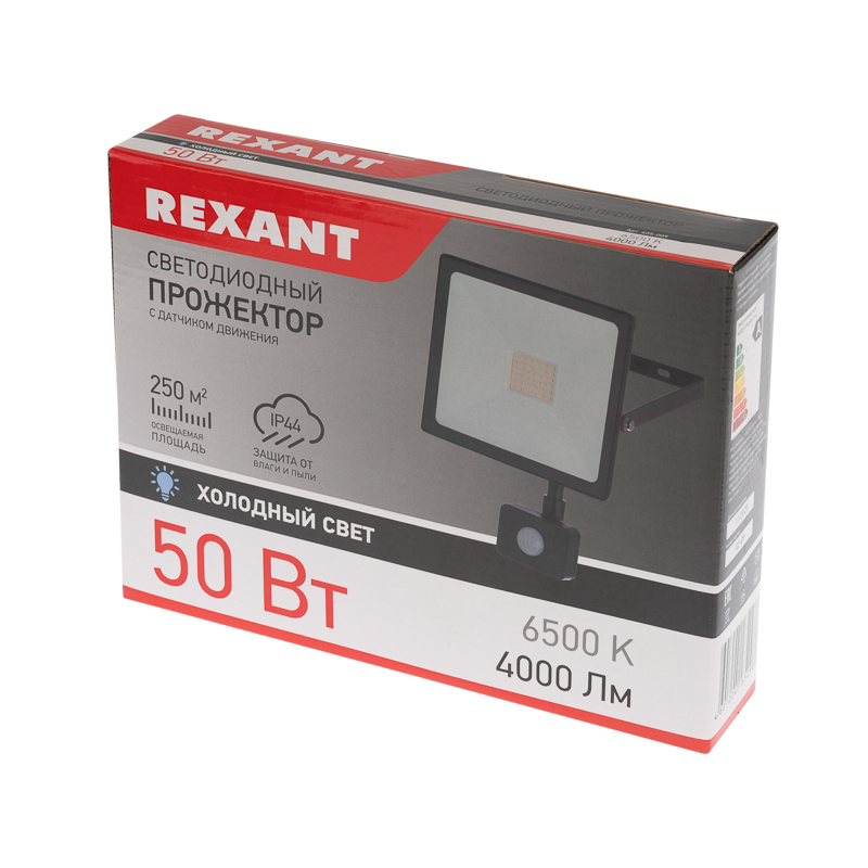 Прожектор светодиодный СДО 50W 4000Лм, 6500К, с датчиком движения, Rexant
