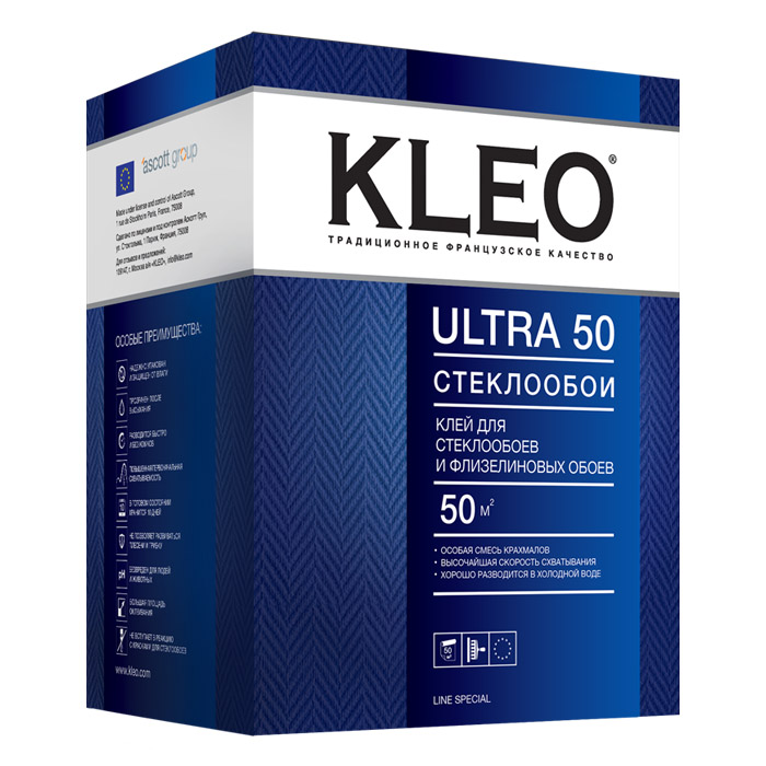 Клей ULTRA 50 для флизел. и стеклообоев, сыпучий KLEO