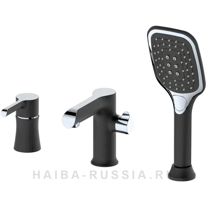 Смеситель на борт ванны Haiba HB80805-7 3 отверстия черный/хром